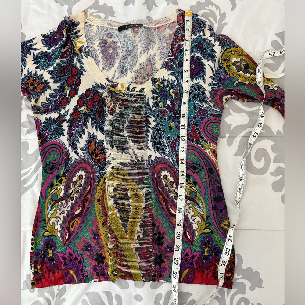 Etro Maglia Knitted 100% Silk Paisley Printed 3/4 Sleeve Blouse Made in Italy 46 - Picture 5 of 6